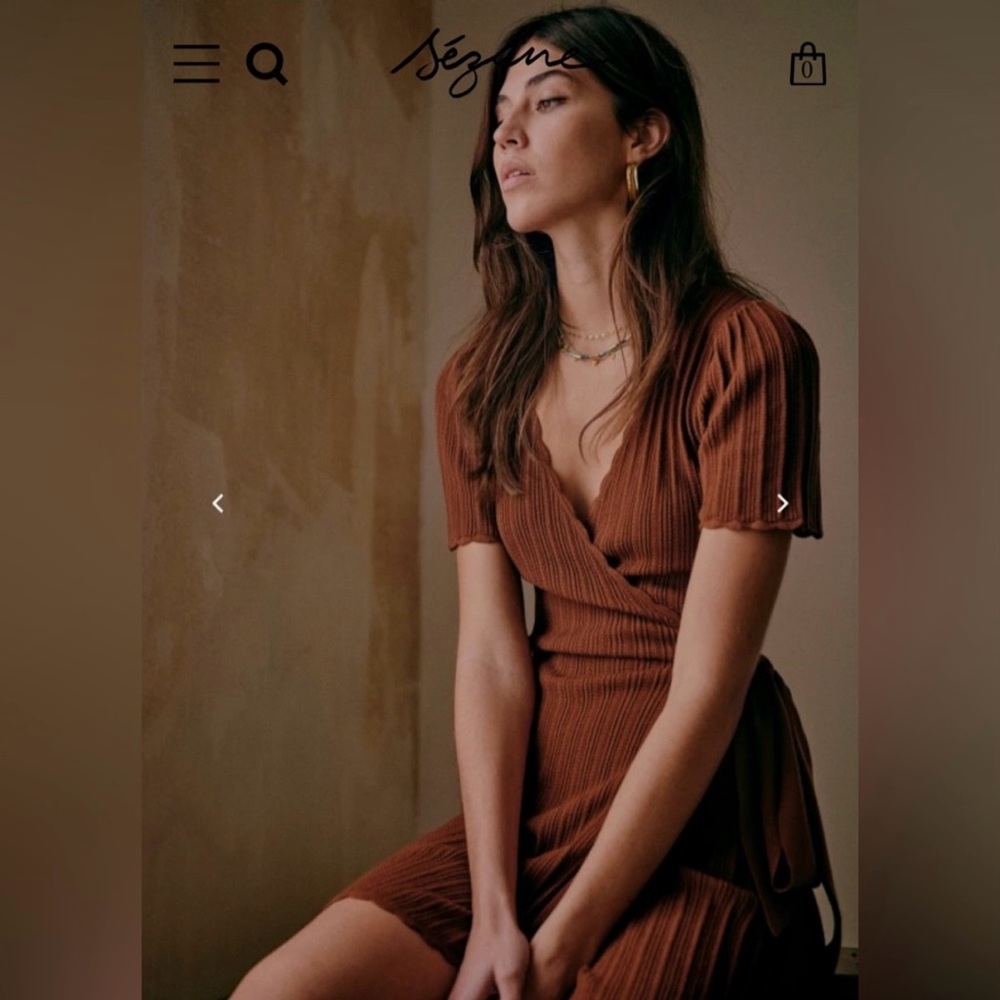 Sezane Luisa Scallop Wrap Dress in Hazelnut
